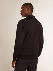 Golden Goose Men’s long-sleeved polo shirt in black merino wool