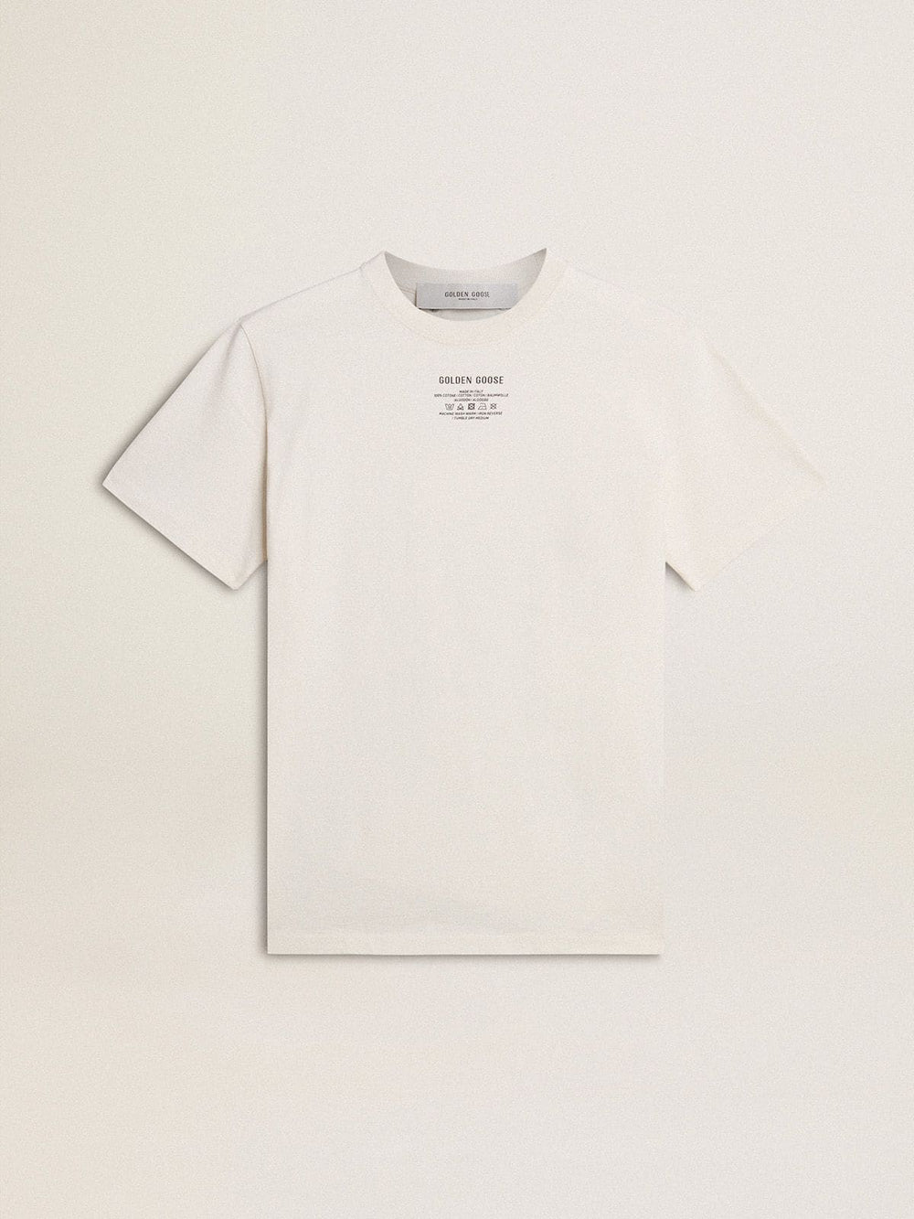 Golden Goose Men's worn-white cotton T-shirt with black lettering