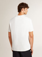 Golden Goose Men's worn-white cotton T-shirt with black lettering