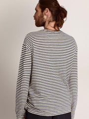Golden Goose Men's T-shirt with white and blue stripes and embroidery on the front