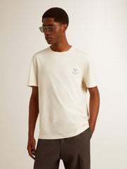 Golden Goose Men's cotton T-shirt in aged white with print on the heart