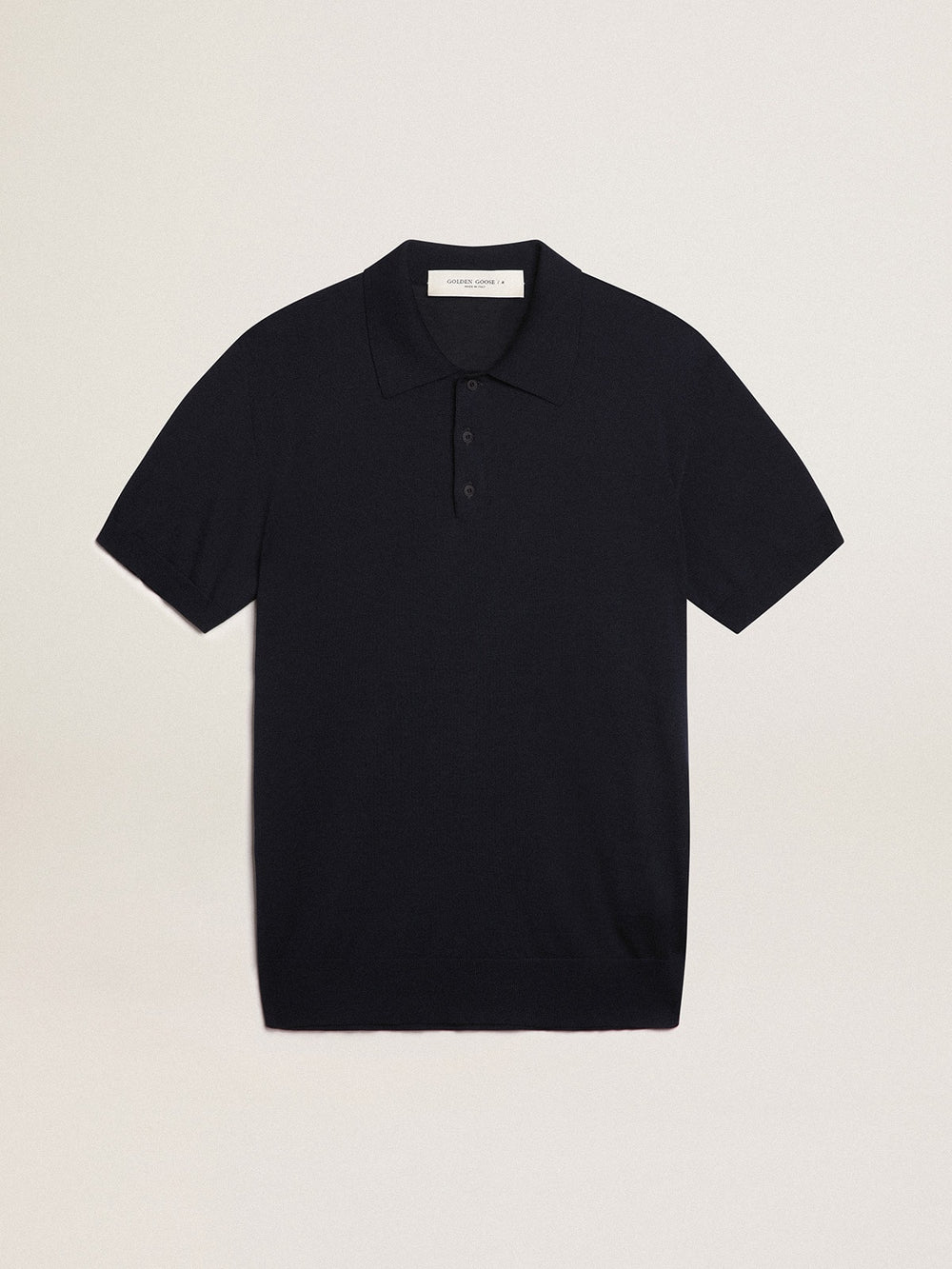 Golden Goose Men’s short-sleeved polo shirt in navy-blue merino wool