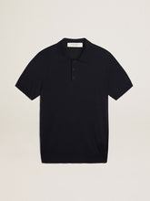 Golden Goose Men’s short-sleeved polo shirt in navy-blue merino wool