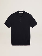 Golden Goose Men’s short-sleeved polo shirt in navy-blue merino wool