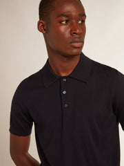 Golden Goose Men’s short-sleeved polo shirt in navy-blue merino wool