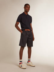 Golden Goose Men’s short-sleeved polo shirt in navy-blue merino wool
