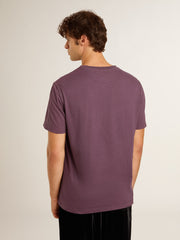 Golden Goose Men’s cotton T-shirt in worn purple with logo print