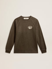 Golden Goose Men's long-sleeved T-shirt in anthracite gray cotton with logo on the back