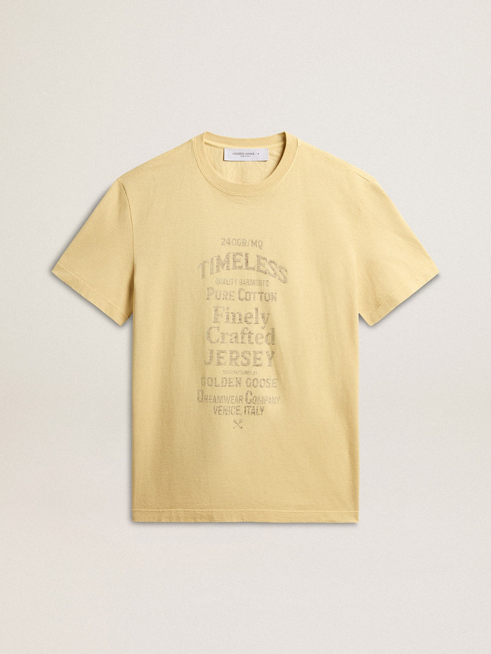 Golden Goose Men's cotton T-shirt in pale yellow with faded lettering
