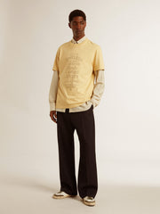 Golden Goose Men's cotton T-shirt in pale yellow with faded lettering