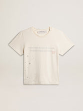 Golden Goose Men's T-shirt in aged white cotton with print and embroidery