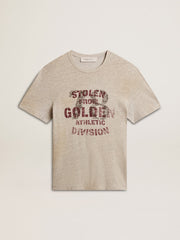 Golden Goose Men's gray cotton T-shirt with vintage print on the front