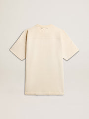 Golden Goose Men's cotton T-shirt in vintage white with raw edge on the front