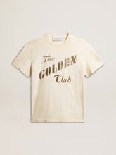 Golden Goose Men's aged white cotton T-shirt with gold print