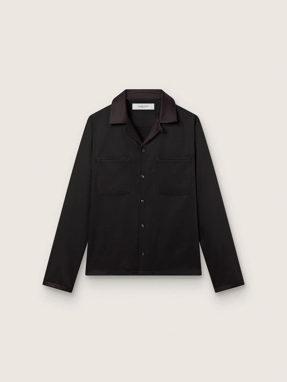 Golden Goose Men's shirt in black wool twill with black satin details