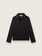 Golden Goose Men's shirt in black wool twill with black satin details