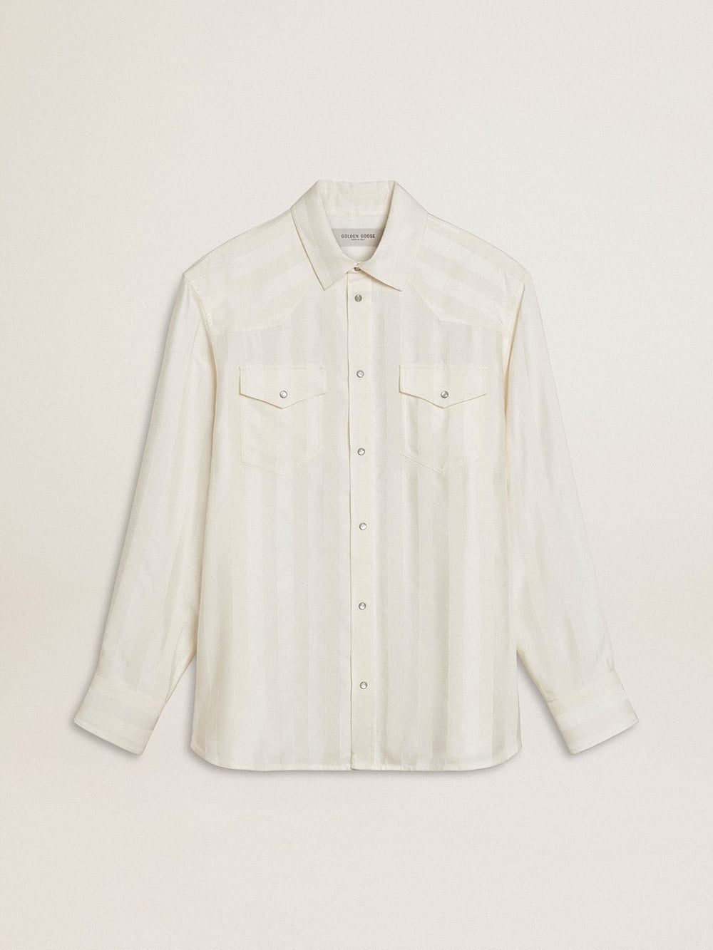 Golden Goose Men’s oversized worn-white shirt with vertical stripes