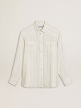 Golden Goose Men’s oversized worn-white shirt with vertical stripes