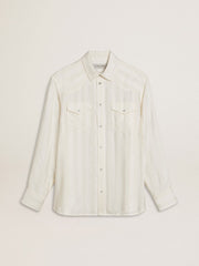 Golden Goose Men’s oversized worn-white shirt with vertical stripes