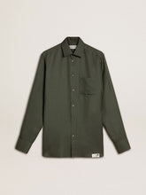 Golden Goose Men's dark green shirt with vertical stripes