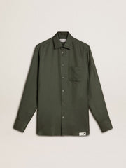 Golden Goose Men's dark green shirt with vertical stripes