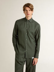Golden Goose Men's dark green shirt with vertical stripes