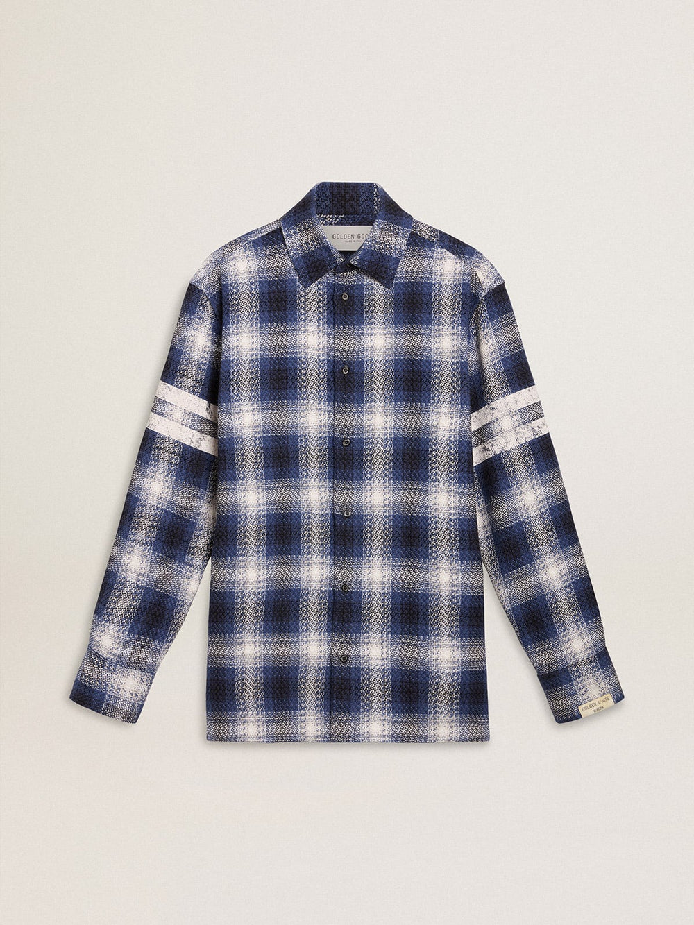 Golden Goose Men's blue 3D checkered shirt with print on the back