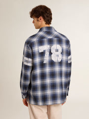 Golden Goose Men's blue 3D checkered shirt with print on the back