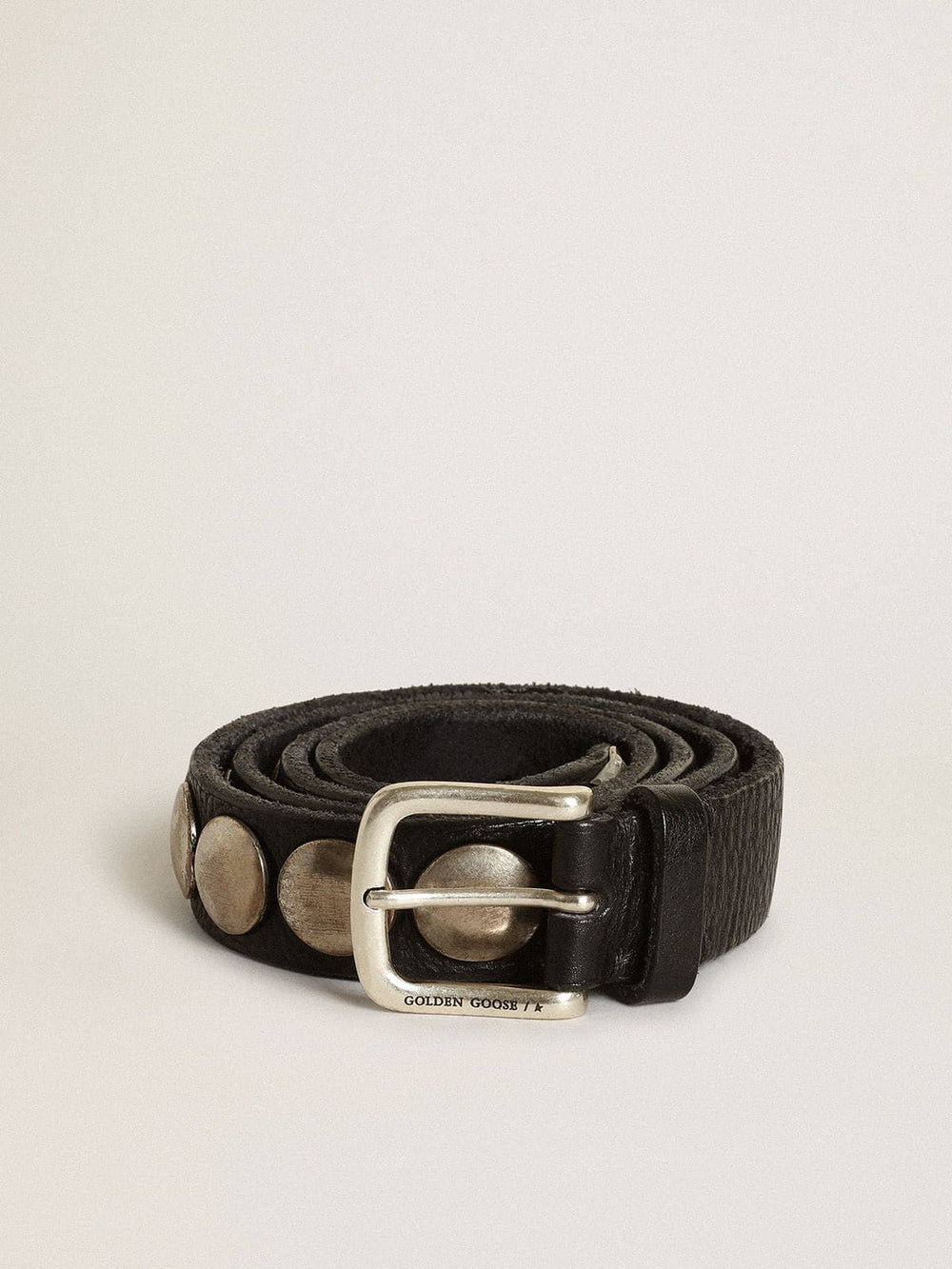 Golden Goose Black Trinidad belt in washed leather with studs