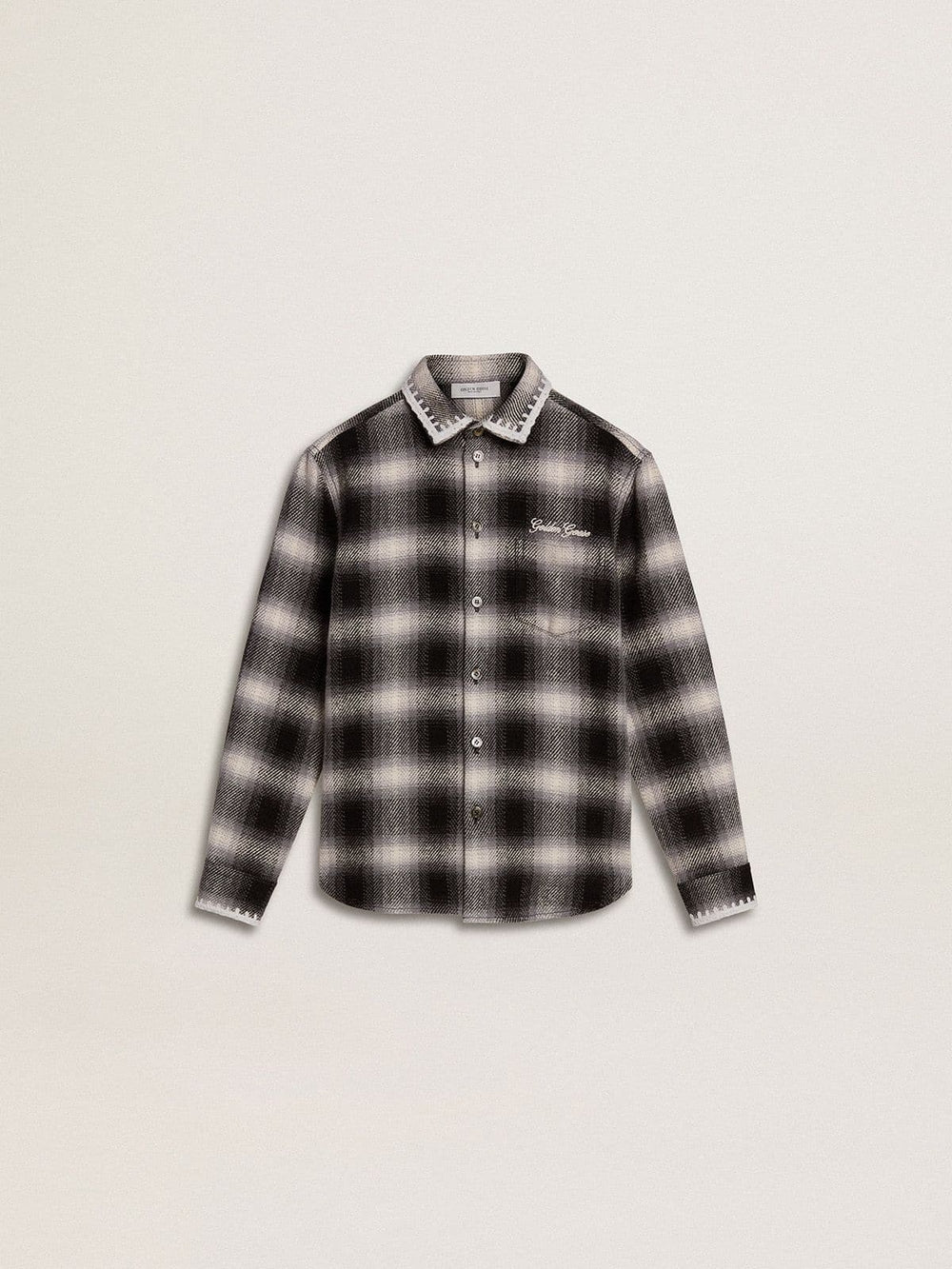 Golden Goose Kids' black and white checked shirt with white embroidery