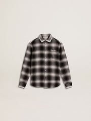 Golden Goose Kids' black and white checked shirt with white embroidery