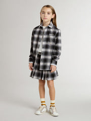 Golden Goose Kids' black and white checked shirt with white embroidery