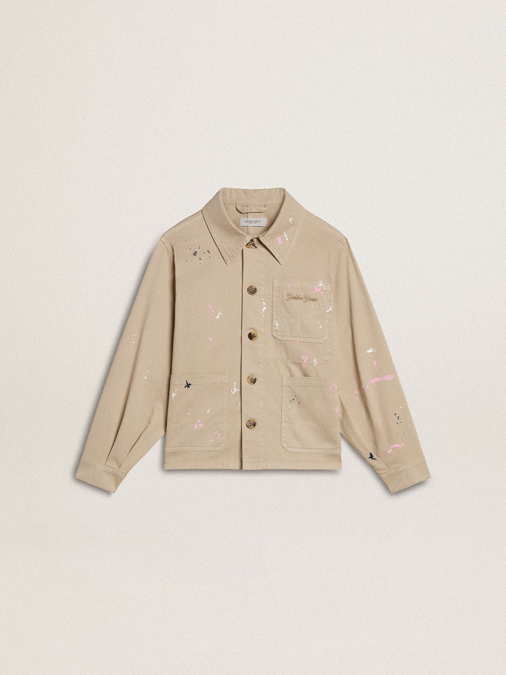 Golden Goose Kids’ beige jacket with multicolor splashes