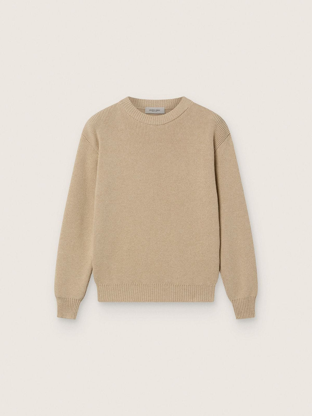 Golden Goose Unisex Golden beige ribbed sweater for kids with logo on the back