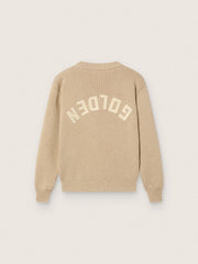 Golden Goose Unisex Golden beige ribbed sweater for kids with logo on the back