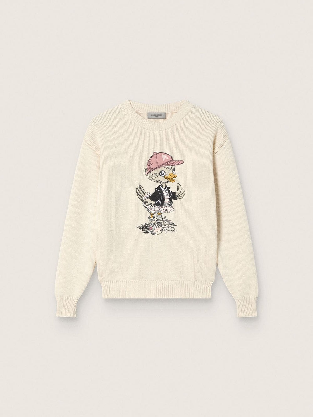 Golden Goose Golden girls’ sweater in white cotton yarn with mascot embroidery