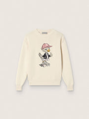 Golden Goose Golden girls’ sweater in white cotton yarn with mascot embroidery