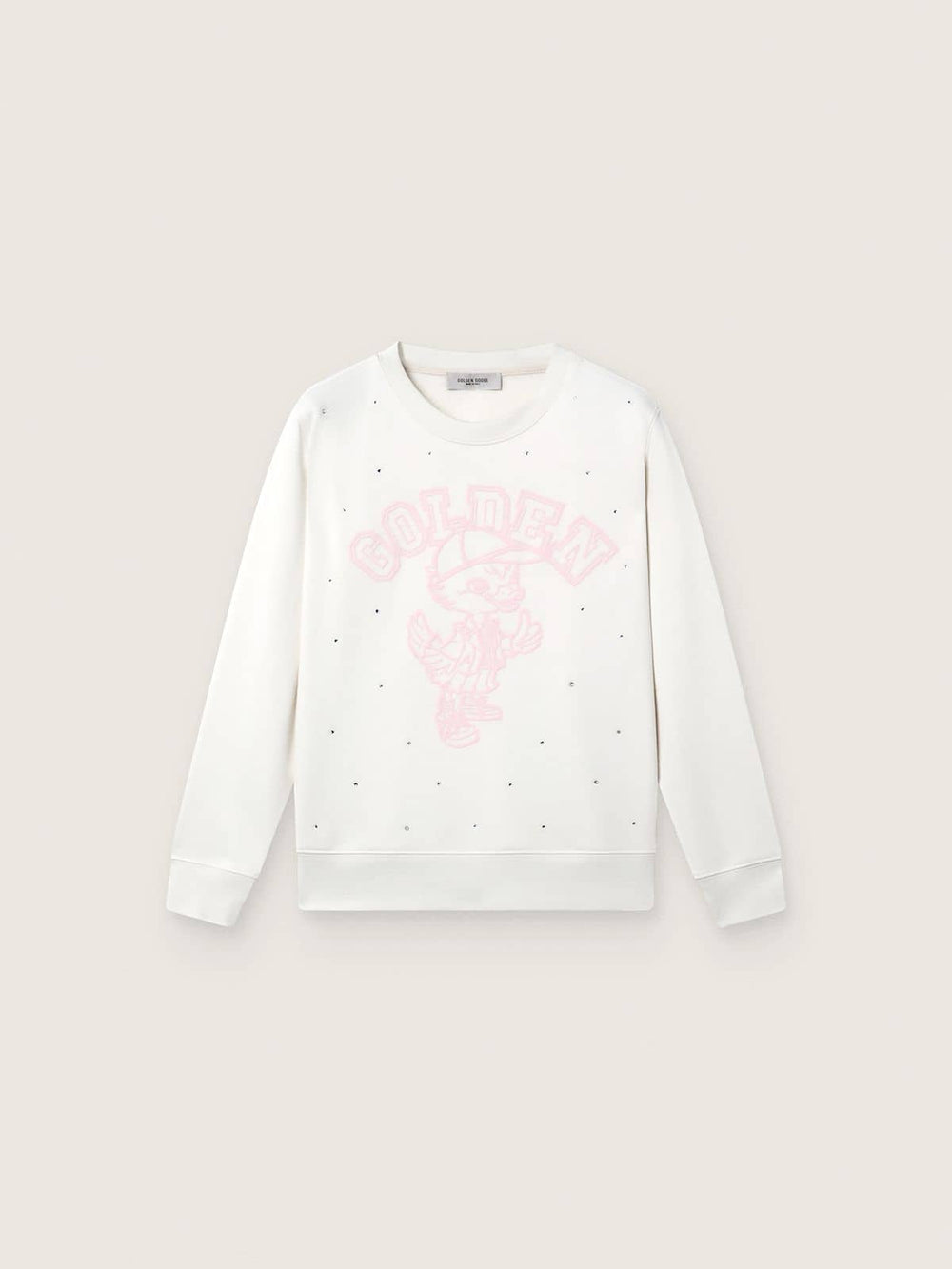 Golden Goose Journey white cotton crew-neck sweatshirt for girls with mascot print and crystal appliqués