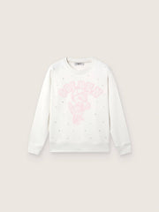 Golden Goose Journey white cotton crew-neck sweatshirt for girls with mascot print and crystal appliqués