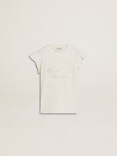 Golden Goose Girls' T-shirt with ruffled sleeves with lettering and embroidery