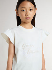 Golden Goose Girls' T-shirt with ruffled sleeves with lettering and embroidery