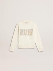Golden Goose Girls' white sweatshirt with multicolor Golden writing on the front
