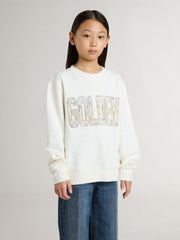 Golden Goose Girls' white sweatshirt with multicolor Golden writing on the front