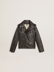 Golden Goose Boys’ biker jacket in distressed leather
