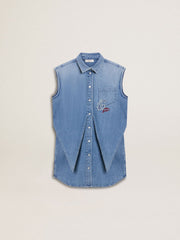 Golden Goose Girls' denim dress with front knot and embroidery