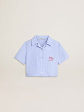 Golden Goose Girls' cropped shirt in striped light blue cotton