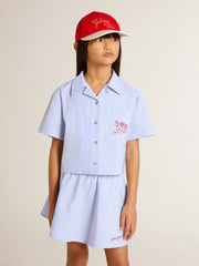 Golden Goose Girls' cropped shirt in striped light blue cotton