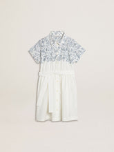 Golden Goose Girls’ shirt dress in white cotton canvas with a blue nautical print and white piping
