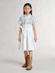 Golden Goose Girls’ shirt dress in white cotton canvas with a blue nautical print and white piping