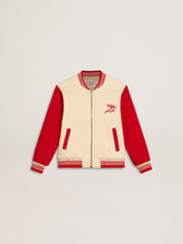 Golden Goose Kids' bomber jacket in beige and red cotton with embroidery on the chest